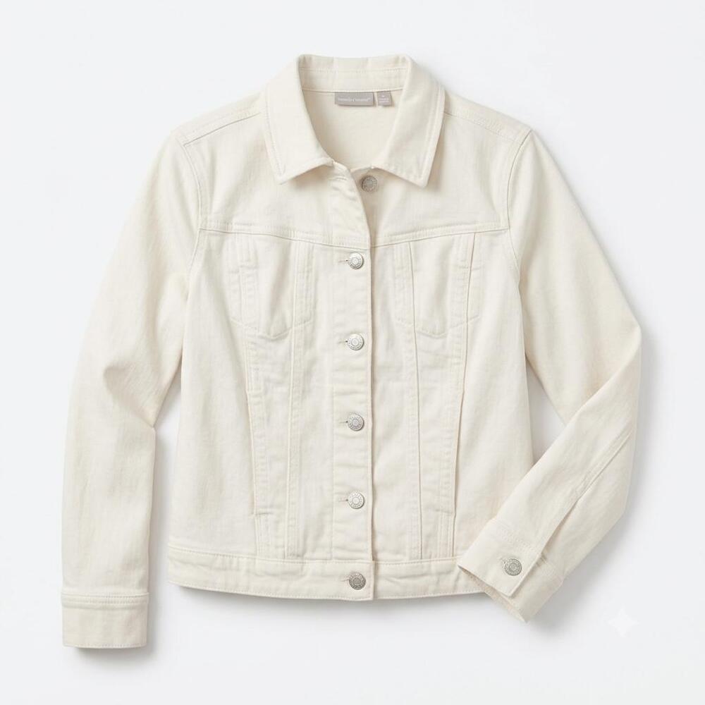 Chico's White Denim Trucker Jacket Jean Jacket Button Front